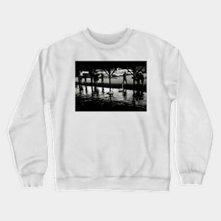 People shelter from the rain in Wroxham, Norfolk, UK Crewneck Sweatshirt